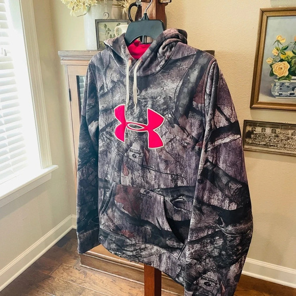 Under Armour Mossy Oak women’s camo pullover hoodie SZ M camo & pink - Picture 3 of 14